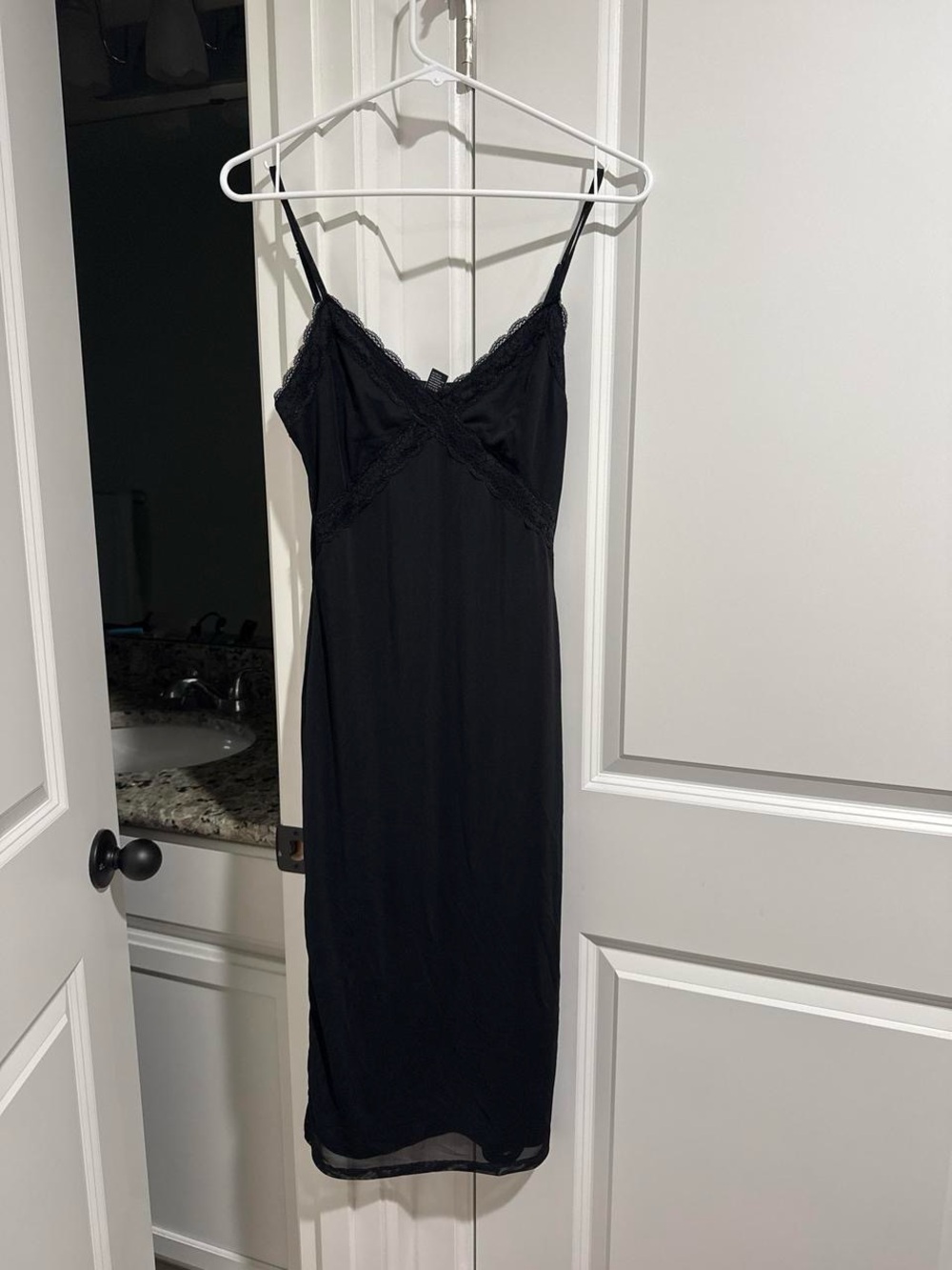 Black Lace Trim Slip Dress